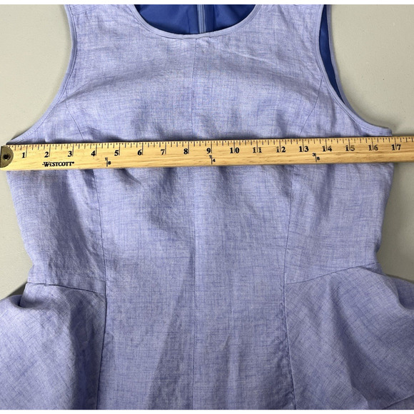 J Crew Peplum Linen Sheath Pencil Dress 4 French Blue Ruffle Career Suiting Work - Picture 7 of 12